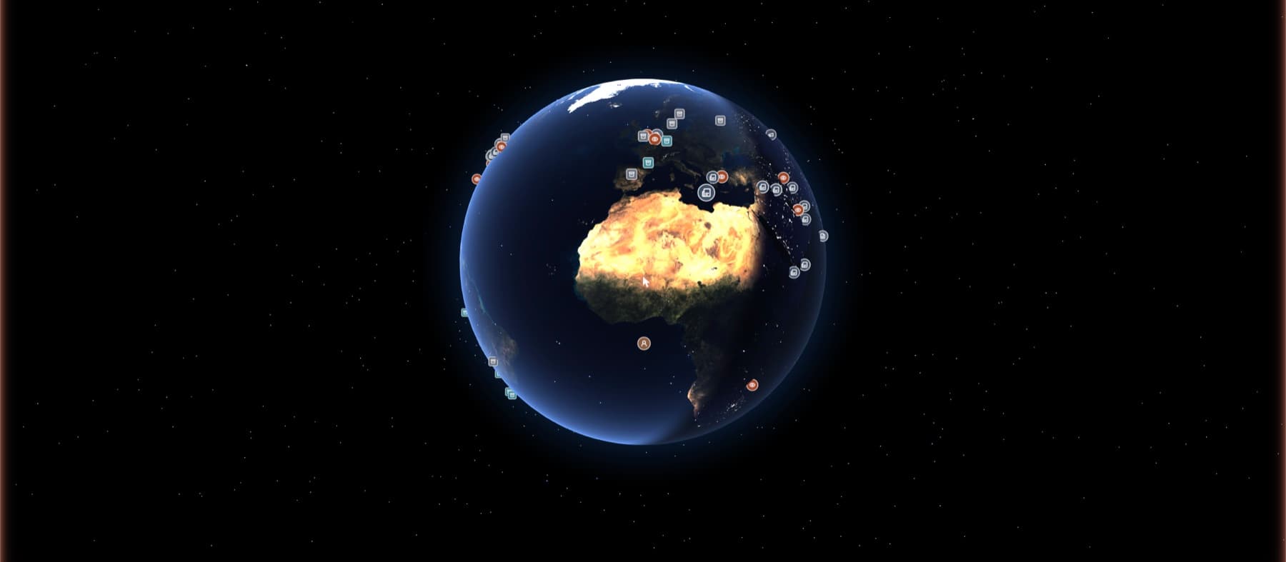 Earth from space with UAP event markers plotted across continents