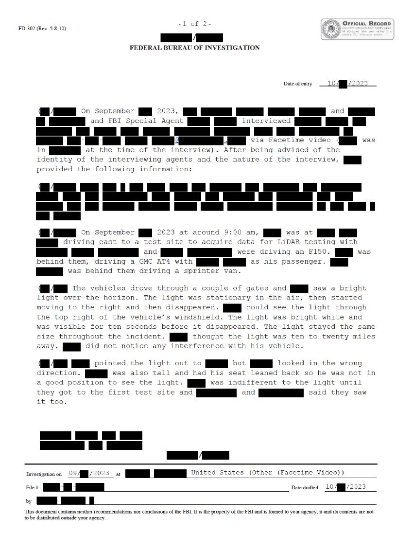 FBI September 2023 — Serial 5 (redacted, U.S.-person 302 interview)